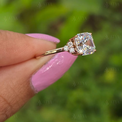 2.50 CT Asscher Cut Moissanite Engagement Ring Cluster Ring Dainty Ring Minimalist Ring