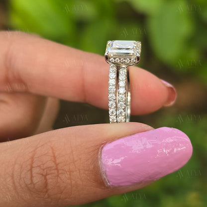 2.50 CT Emerald Cut Moissanite Brdial Ring Set For Her Wedding & Engagement Ring Set Proposal Ring