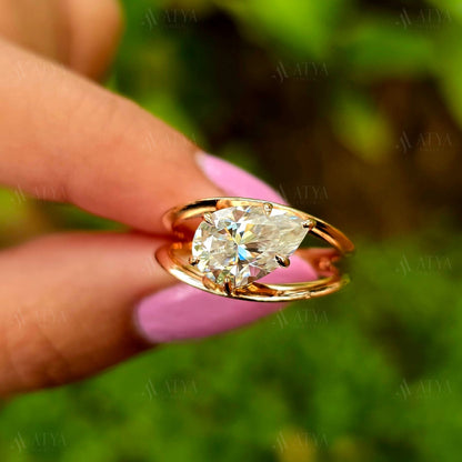 3.50 CT Split Shank Pear Cut Moissanite Engagement Ring Anniversary Ring Promise Ring Bridal Ring