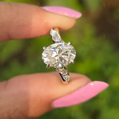 2.50 CT Unique Oval Cut Solitaire Side Marquise Moissanite Engagement Ring Gift For Her Oval Cut Wedding Ring Anniversary Ring