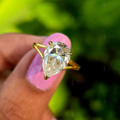 3.00 Pear Cut Split Shank Moissantie Engagement Ring Hidden Halo Anniversary Ring Gift Ring For Her