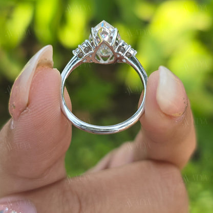 4.00 CT Pear Cut Moissanite Halo Engagement Ring Moissanite Wedding Ring for Her Anniversary Gift Moissanite Cluster Ring