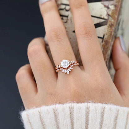 1.50 CT Round Moissanite Milgrain Bridal Ring Set