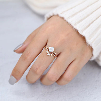 1.50 CT Round Moissanite Milgrain Bridal Ring Set