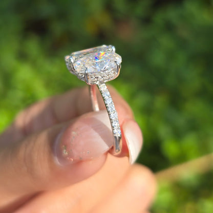 Unique Toi Et Moi Hidden Halo Oval and Radiant Cut Toi Et Moi Engagement Ring Wedding Ring Promise Ring