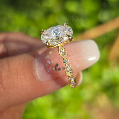 Unique 2.00 CT Oval Cut Art Deco Moissanite Engagement Ring Vintage Ring Celebrity Ring Proposal Ring