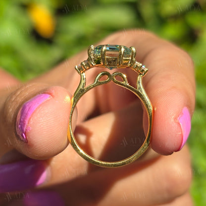 2.50 CT Blue Green Octagon Cut Moissanite Engagement Ring Cluser Moissantie Ring Promise Ring Anniversary Ring