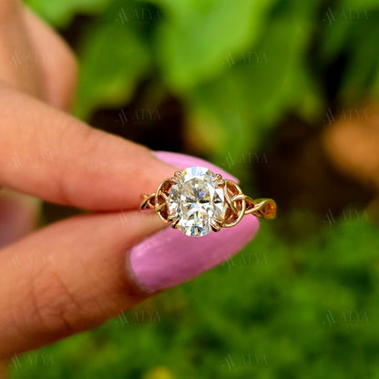 Unique 2.50 CT Oval Cut Moissanite Diamond Engagement Ring Side Nature Inspired Solitaire Ring Promise Ring
