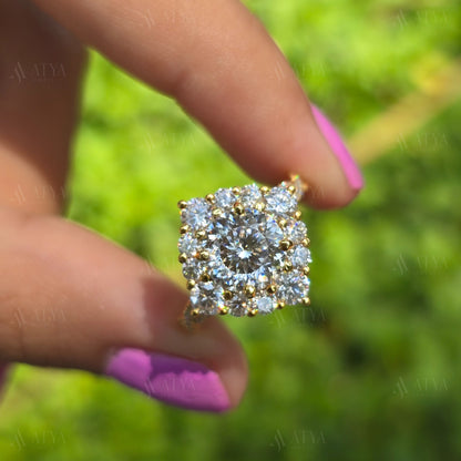 Vintage 2.00 CT Portuguese Cut Moissanite Engagement Ring Art Deco Hidden Halo Proposal Ring Anniversary Ring