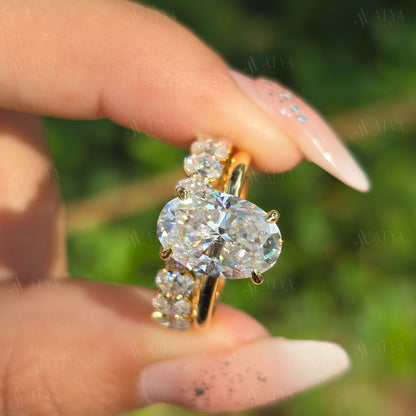 4.00 CT Oval Cut Moissanite Bridal Ring Set Oval Matching Eternity Band Wedding Ring Set Engagement Ring Set