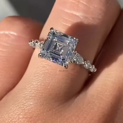 2.00 Ct Asscher Cut Moissanite Anniversary Ring
