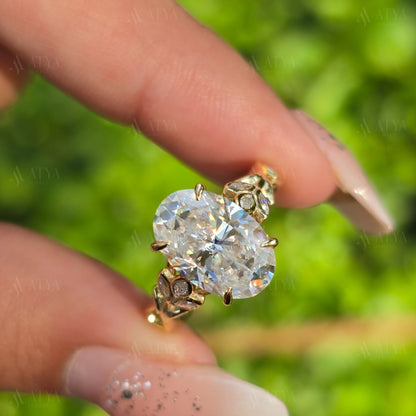 4.00 CT Oval Cut Nature Inspired Moissanite Engagement Ring Floral Bezel Set Marquise Side Diamond Ring For Her