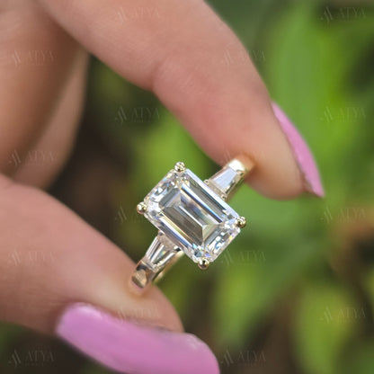 3.00 CT Emerald Cut Triology Engagement Ring Three Stone Moissanite Wedding Ring Promise Ring