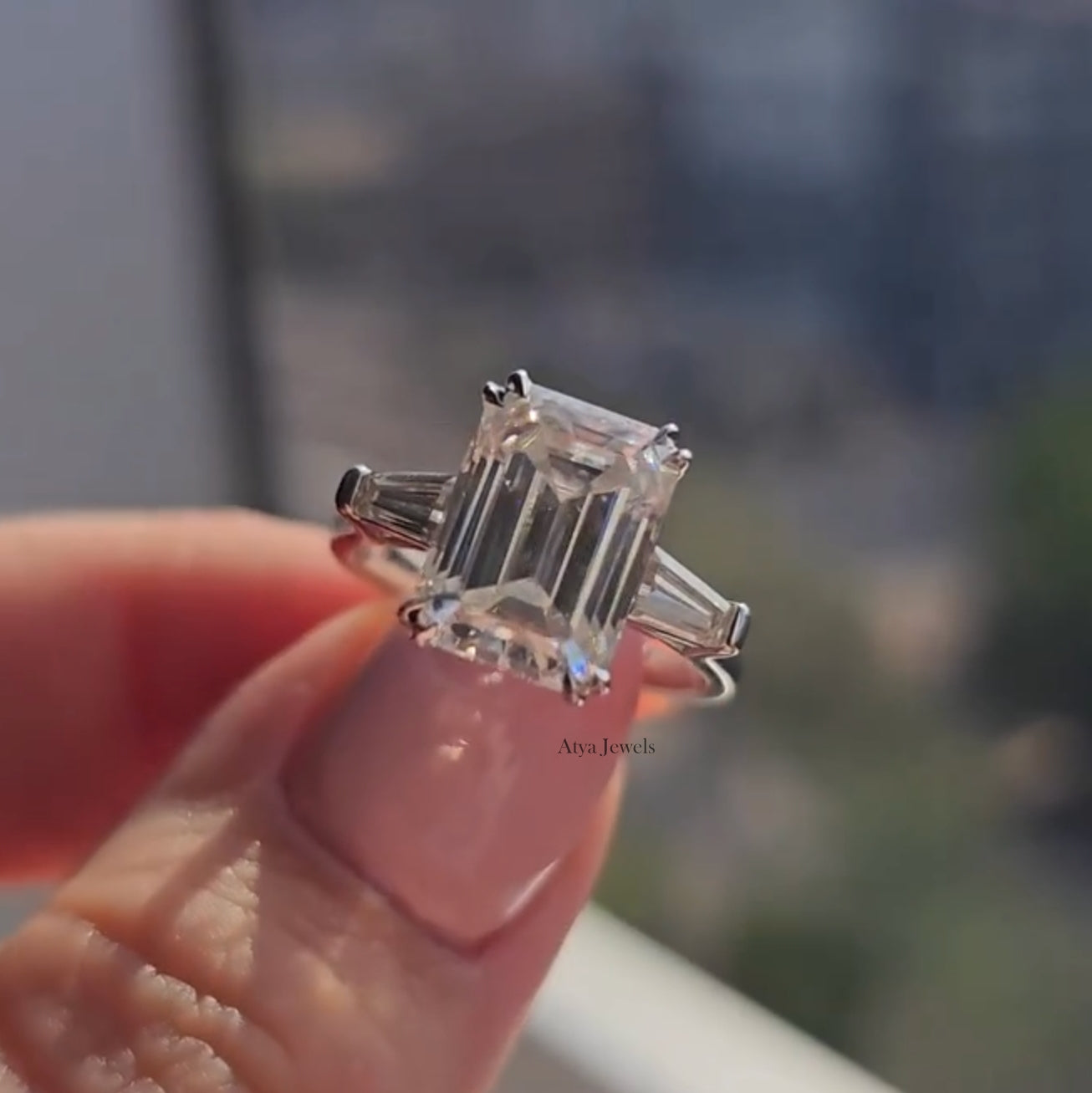 2.50 CT Emerald Cut Moissanite Engagement Ring