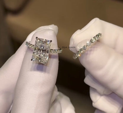 2.50 CT Radiant Cut Moissanite Bridal Wedding Ring Set