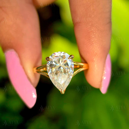 3.00 Pear Cut Split Shank Moissantie Engagement Ring Hidden Halo Anniversary Ring Gift Ring For Her