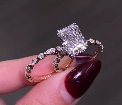 3.50 CT Radiant Cut Moissanite Bridal Wedding Ring Set