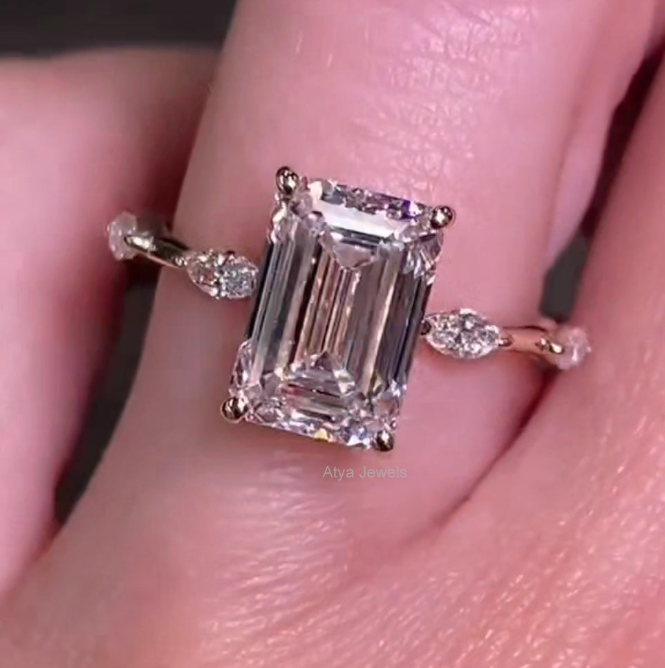 4.00 CT Emerald Cut Moisaanite Engagement  Ring