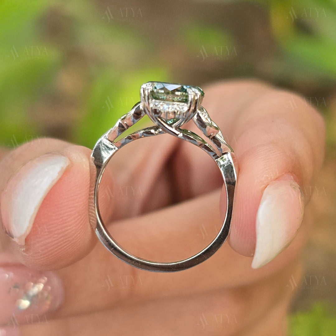 2.00 CT Portuguess Cut Cyne Blue Moissanite Diamond Engagement Ring Unique Diamond Bridal Ring For Her