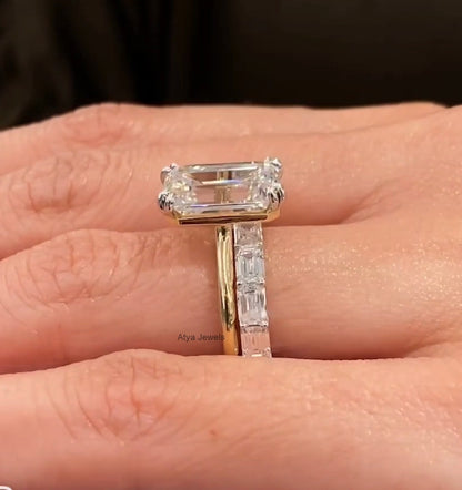 3.50 CT Emerald Cut Moissanite Bridal Wedding Ring Set