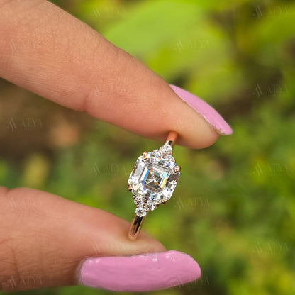 2.50 CT Asscher Cut Moissanite Engagement Ring Cluster Ring Dainty Ring Minimalist Ring