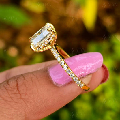 2.00 CT Radiant Cut Moissanite Hidden Halo Engagement Ring Half-Eternity Diamond Ring Gift Ring For Her