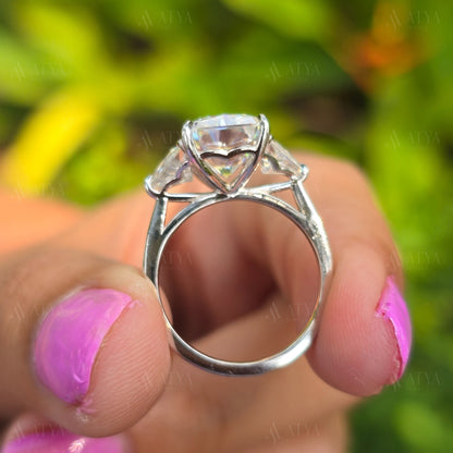 3.50 CT Radiant Cut Moissanite Stone Engagement Ring With Side Triangle Three Stone Best Minimalist Classic Wedding Ring