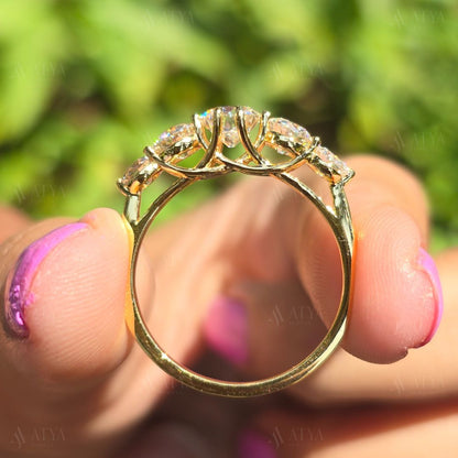 3 TCW Old Europian Cut Round Moissanite Engagement Ring Vintage Wedding Ring 14K Yellow Gold Ring Five Stone Ring Classic Personalised Ring