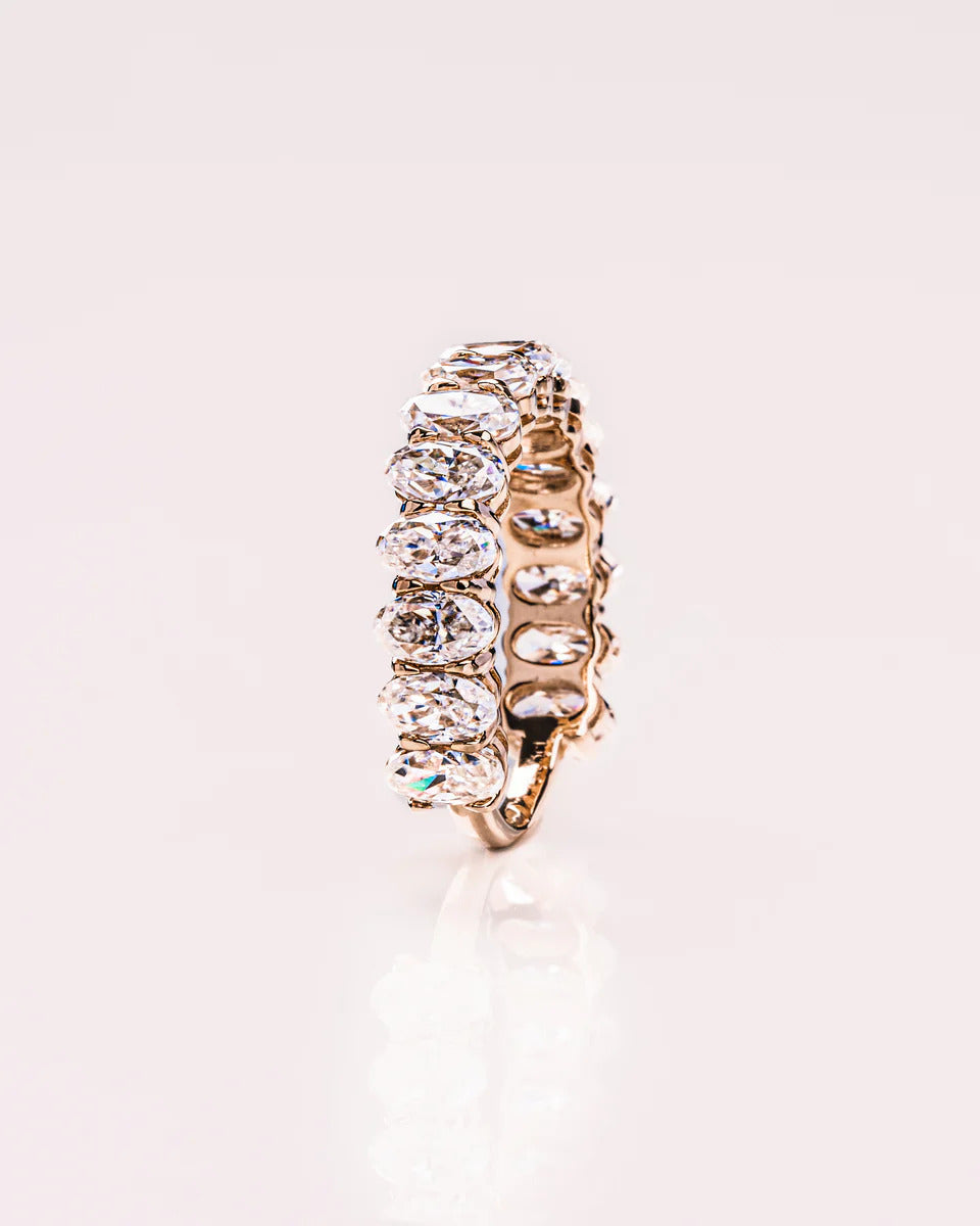 14k Rose Gold Oval Eternity Wedding Band Lab Grown Diamond Anniversary Ring For Women