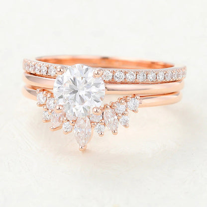 2.00 CT Round Cut Moissanite Bridal Wedding Ring Set