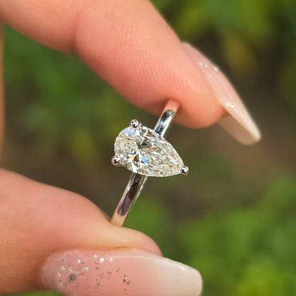 1.25 CT Pear Cut Moissanite Engagement Ring Dainty Ring Daily Wear Ring Gift Ring For Her