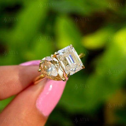 5.00 TCW Pear & Emerald Cut Toi Et Moi Moissanite Engagement Ring Toi Et Moi Promise Ring For Her