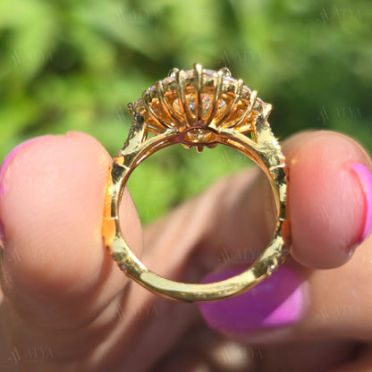 Vintage 2.00 CT Portuguese Cut Moissanite Engagement Ring Art Deco Hidden Halo Proposal Ring Anniversary Ring
