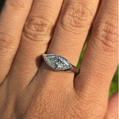 2.00 CT Marquise Cut Moissanite Engagement Ring East-West Marquise Cut Wedding Ring Promise Ring Gift For Her