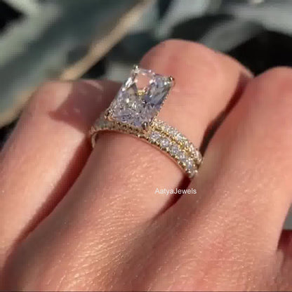 2.50 CT Radiant Cut Moissanite Bridal Wedding Ring Set