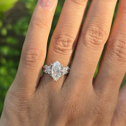2.5 CT Marquise Cut Moissanite Engagement Ring Floral Marquise Cut Wedding Ring Vintage Nature Inspired Ring Gifts For Her