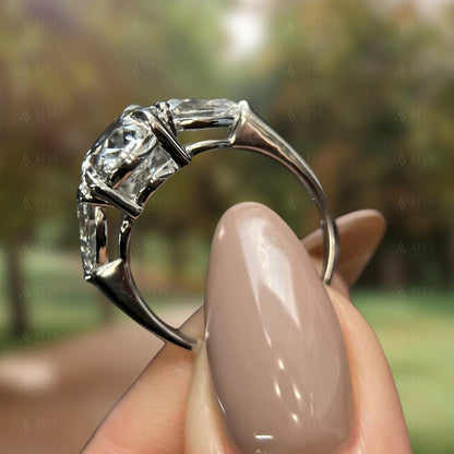 3.50 CT Oval Cut IGI Certified Lab Grown Diamond Three Stone Engagement Ring Side Pear Diamond Tiology Ring For Her