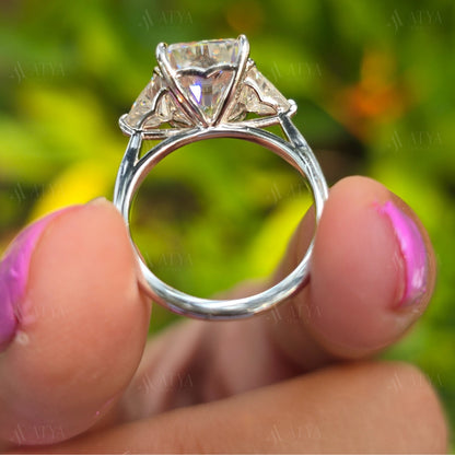 3.50 CT Radiant Cut Moissanite Stone Engagement Ring With Side Triangle Three Stone Best Minimalist Classic Wedding Ring