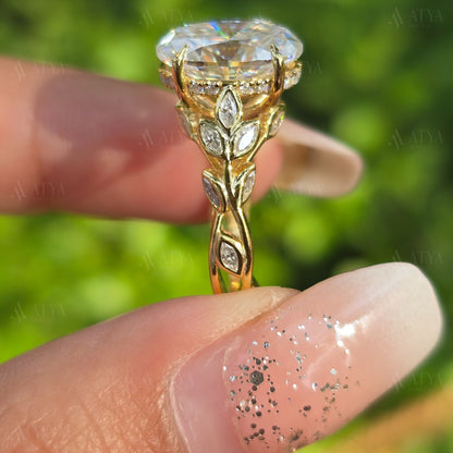 4.00 CT Oval Cut Nature Inspired Moissanite Engagement Ring Floral Bezel Set Marquise Side Diamond Ring For Her