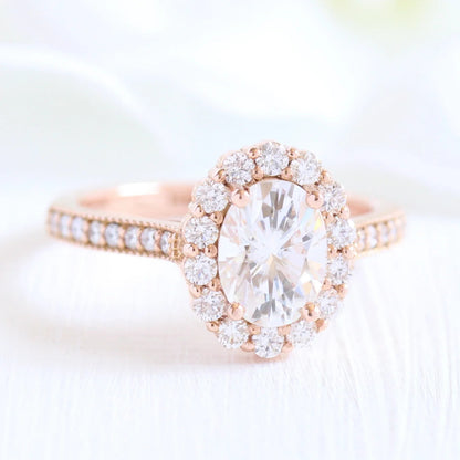 2.00  CT Oval Cut Moissanite Luna Halo Bridal Wedding Ring Set