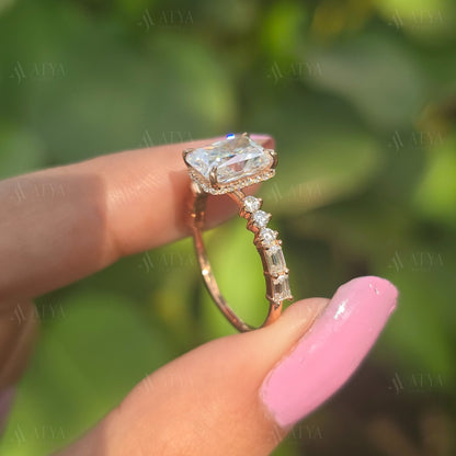 Radiant Cut Moissanite Bridal Ring Solitaire Radiant Wedding Ring Halo Engagement Ring Anniversary Gift For Women