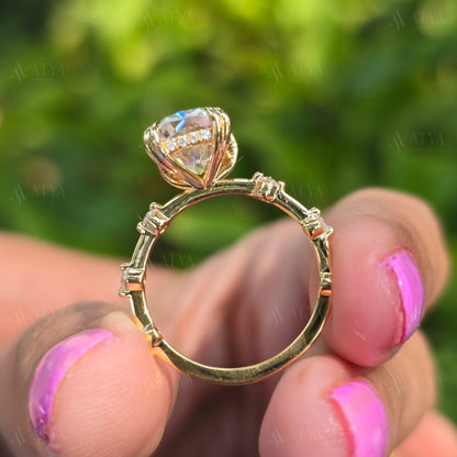 3.50 CT Elongated Cushion Cut Moissanite Engagement Ring Double Claw Prong Hidden Halo Distance Pave Set Anniversary Ring