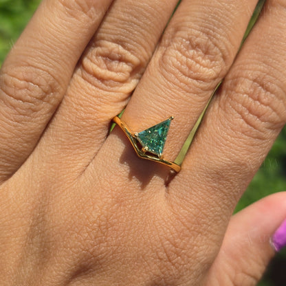 Blue Green Kite Cut Moissanite Diamond Engagement Ring Bypass Set Colored Solitaire Ring Unique Anniversary Gift