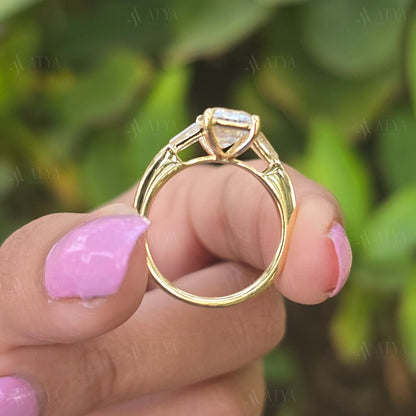 3.00 CT Emerald Cut Triology Engagement Ring Three Stone Moissanite Wedding Ring Promise Ring