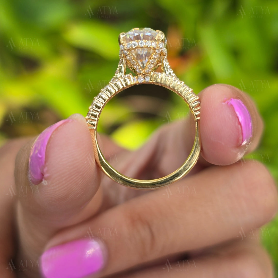 4.00 CT Oval Moissanite Wedding Bridal Set Ring Oval Cut Engagement Ring Set with Eternity Diamond Matching Band Hidden Halo Ring