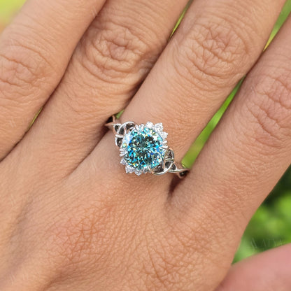 2.00 CT Portuguess Cut Cyne Blue Moissanite Diamond Engagement Ring Unique Diamond Bridal Ring For Her