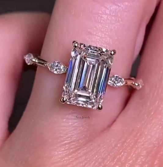 4.00 CT Emerald Cut Moisaanite Engagement  Ring