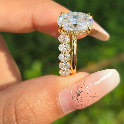 4.00 CT Oval Cut Moissanite Bridal Ring Set Oval Matching Eternity Band Wedding Ring Set Engagement Ring Set