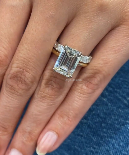 3.50 CT Emerald Cut Moissanite Bridal Wedding Ring Set