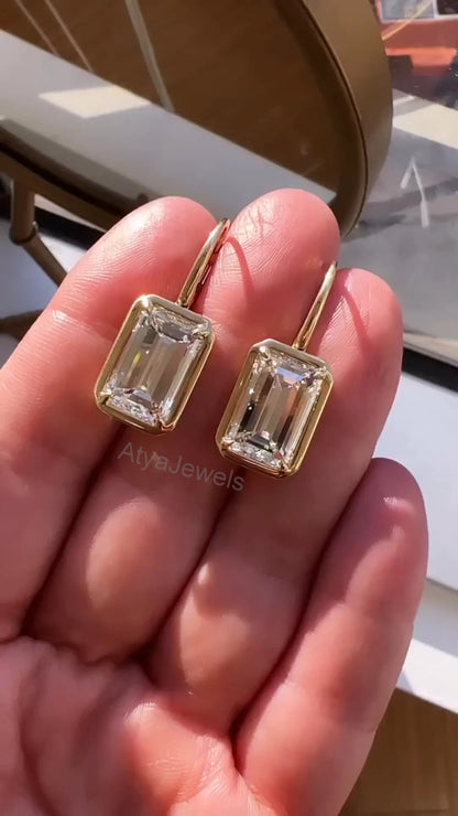 4.00 TCW Emerald Cut Moissanite Bezel Set Diamond Hoop Earrings